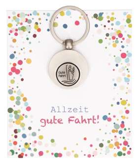 Christophorus-Schlüsselanhänger »Gute Fahrt«. Mit Einkaufswagenchip