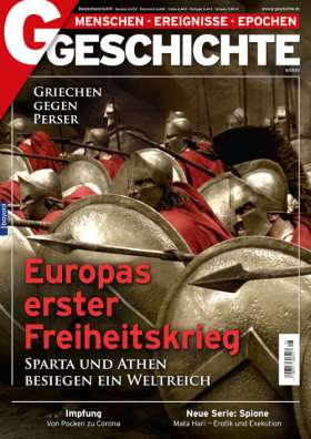 Titelseite G/Geschichte 8/2020. Europas erster Freiheitskrieg - Sparta und Athen besiegen ein Weltreich